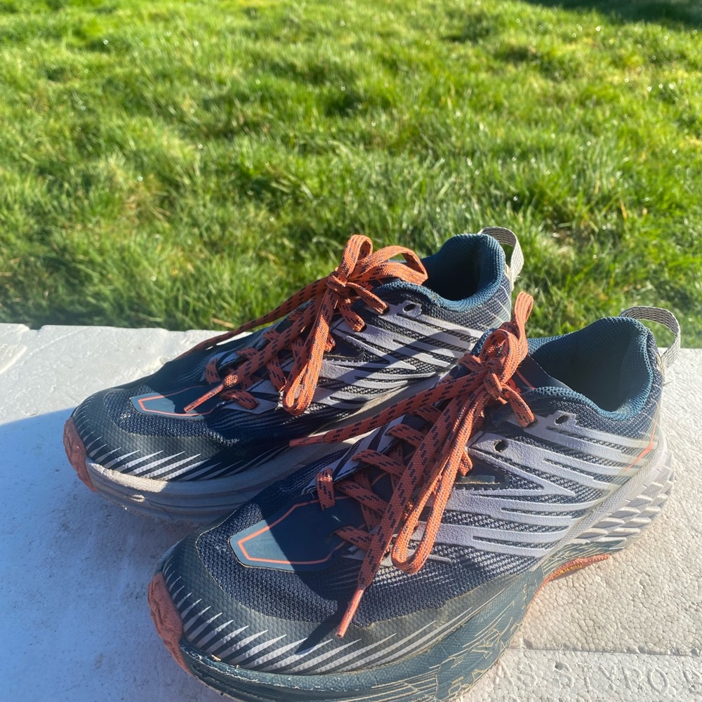 Hoka Speedgoat 4 Womens Black and White Trail Outdoor Running Sneakers Size 5 - Picture 9 of 16